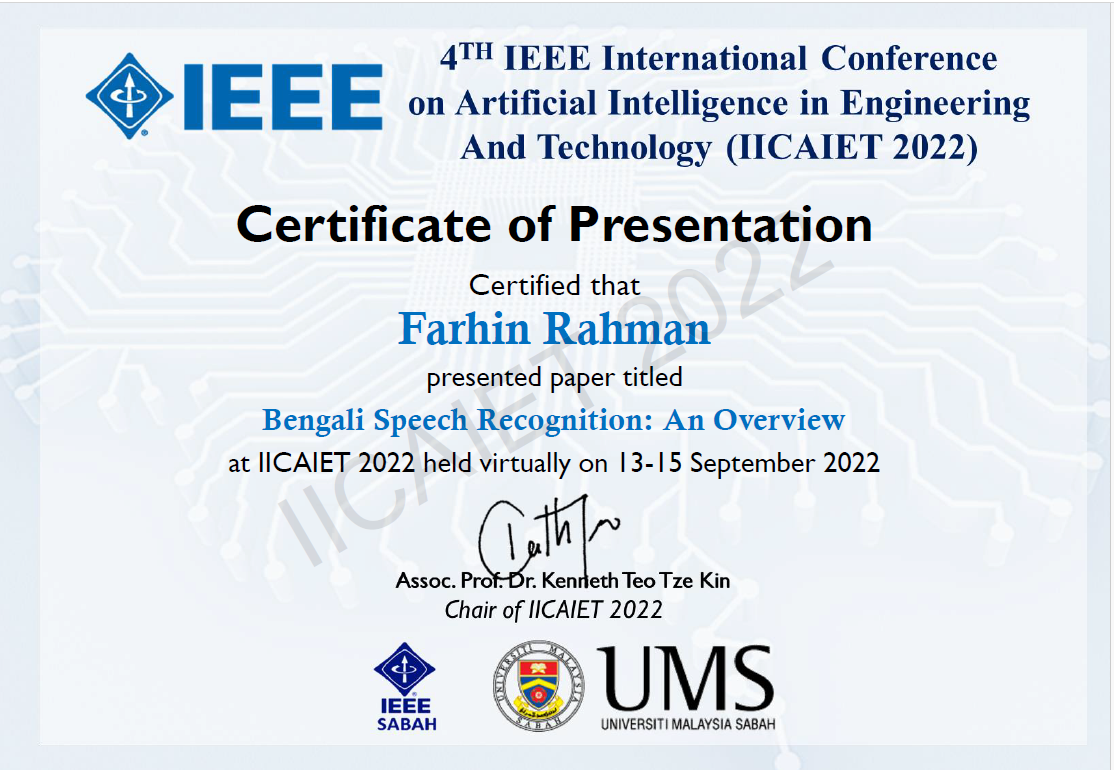 IEEE IICAIET 2022 Certificate